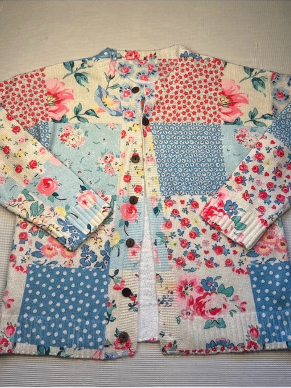 Trendy boutique Patchwork Floral Cardigan Jacket - Blue, Pink, Cream